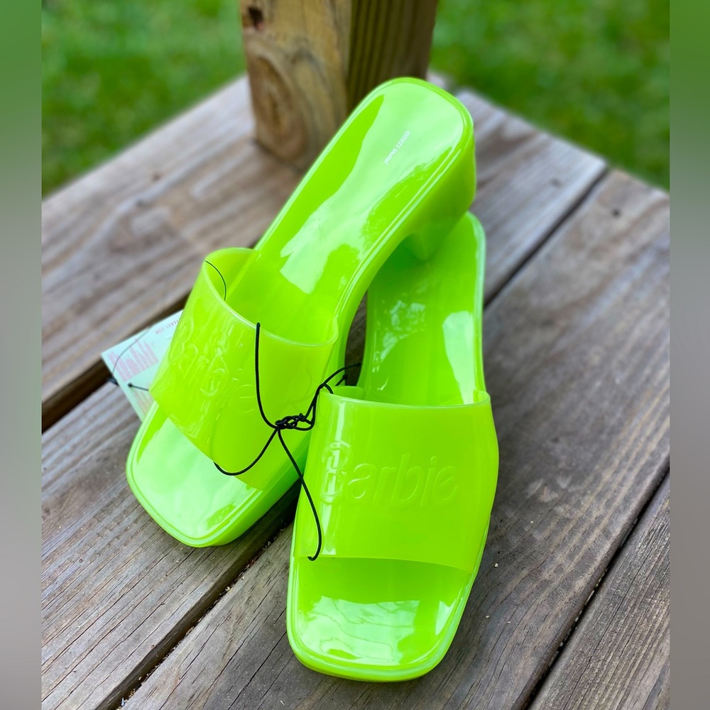 Neon green plastic jelly Barbie heels